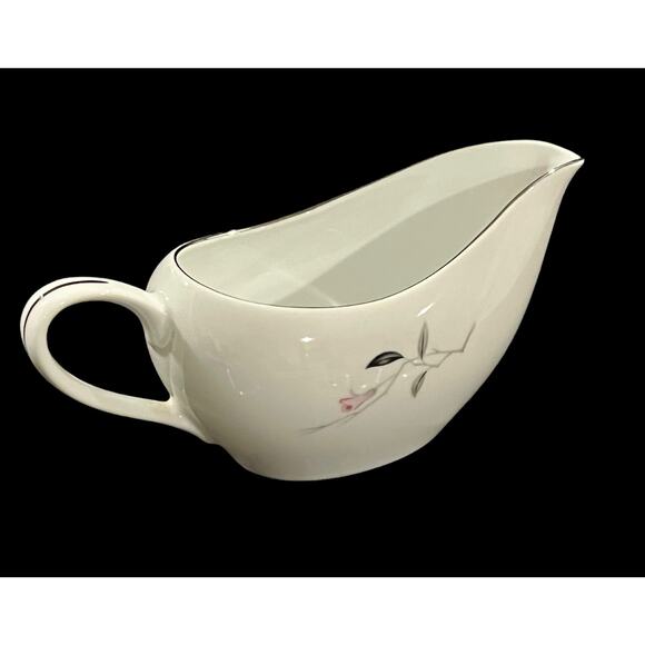 Cherry Blossom Gravy Pitcher Boat Handled 8.5" Pink Gray Fine Bone China Vtg - Picture 6 of 6